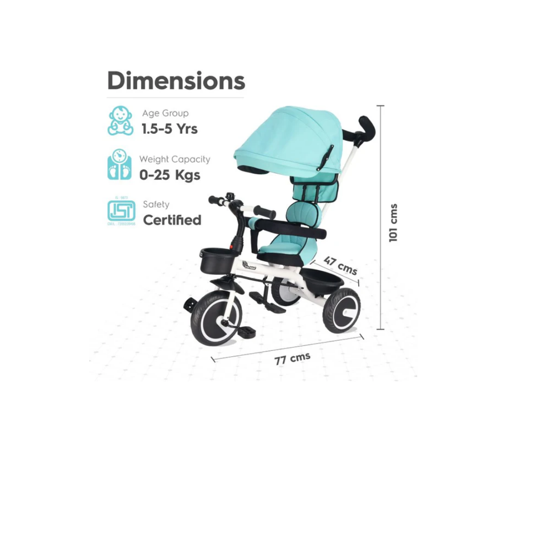 R For Rabbit Tiny Toes T30 Ace Tricycle For Kids With Adjustable Parental Control Lake Blue