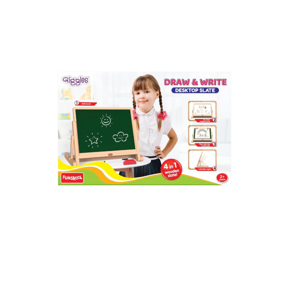Funskool Giggles Draw N Write Desktop Slate, 4 in 1 Double Sided Board