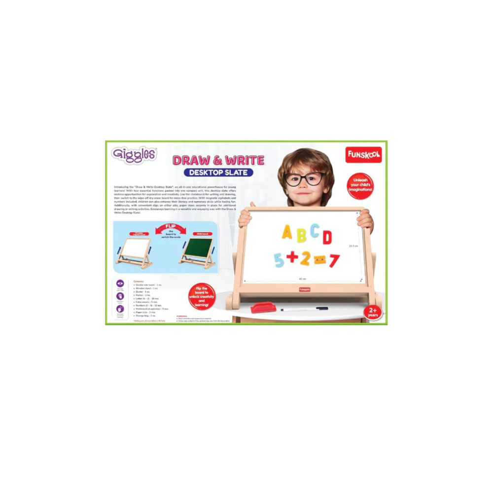 Funskool Giggles Draw N Write Desktop Slate, 4 in 1 Double Sided Board