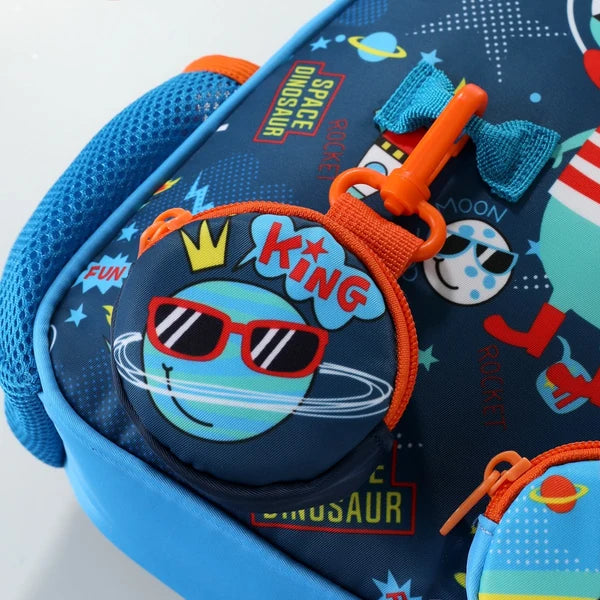 VEST Space Dinosaur Kids Backpack – Blue Rocket Theme School Bag | 26.3 cm 2–5 Years