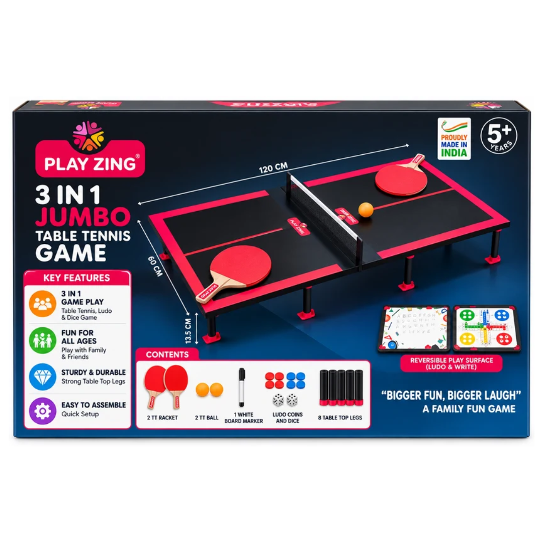 Play Zing 3-in-1 Jumbo Table Tennis, Ludo & Drawing Board Game – 120 CM