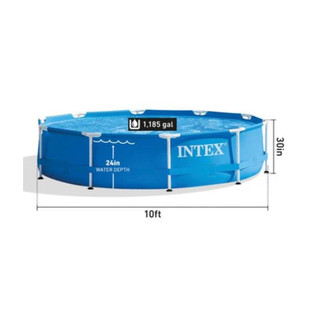 Intex 10 Foot x 30 Inch Round Metal Frame Backyard Above Ground Swimming Pool (28200)