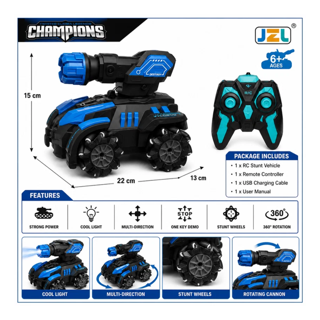 JZL Champions Remote Control Stunt Battle Vehicle with Rotating Blaster