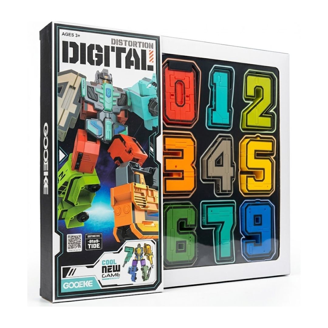GOOEKE Distortion Digital Transforming Number Robot – 10-Piece Educational STEM Building Toy Set (Numbers 0-9) for Kids Ages 3+