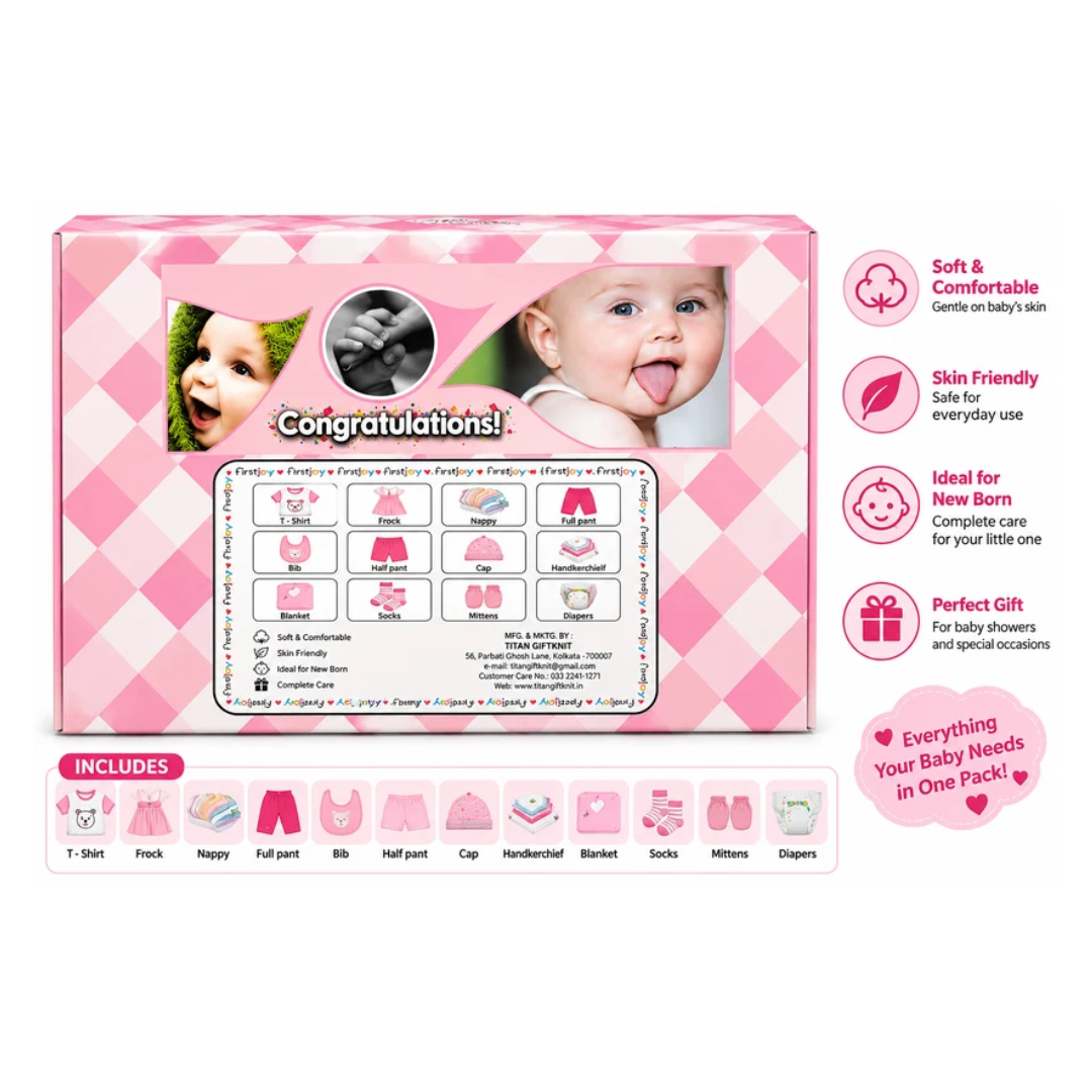 Bonfree Newborn Baby 100% Cotton 4-Piece Clothing Gift Set – Pink Size 0