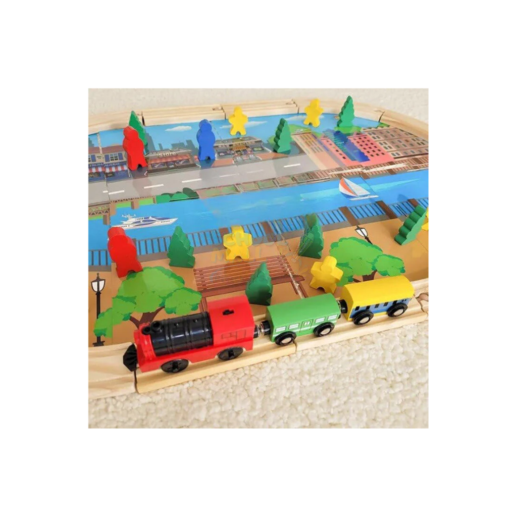 Rainbow Toys Wooden Electric Train And Track Set