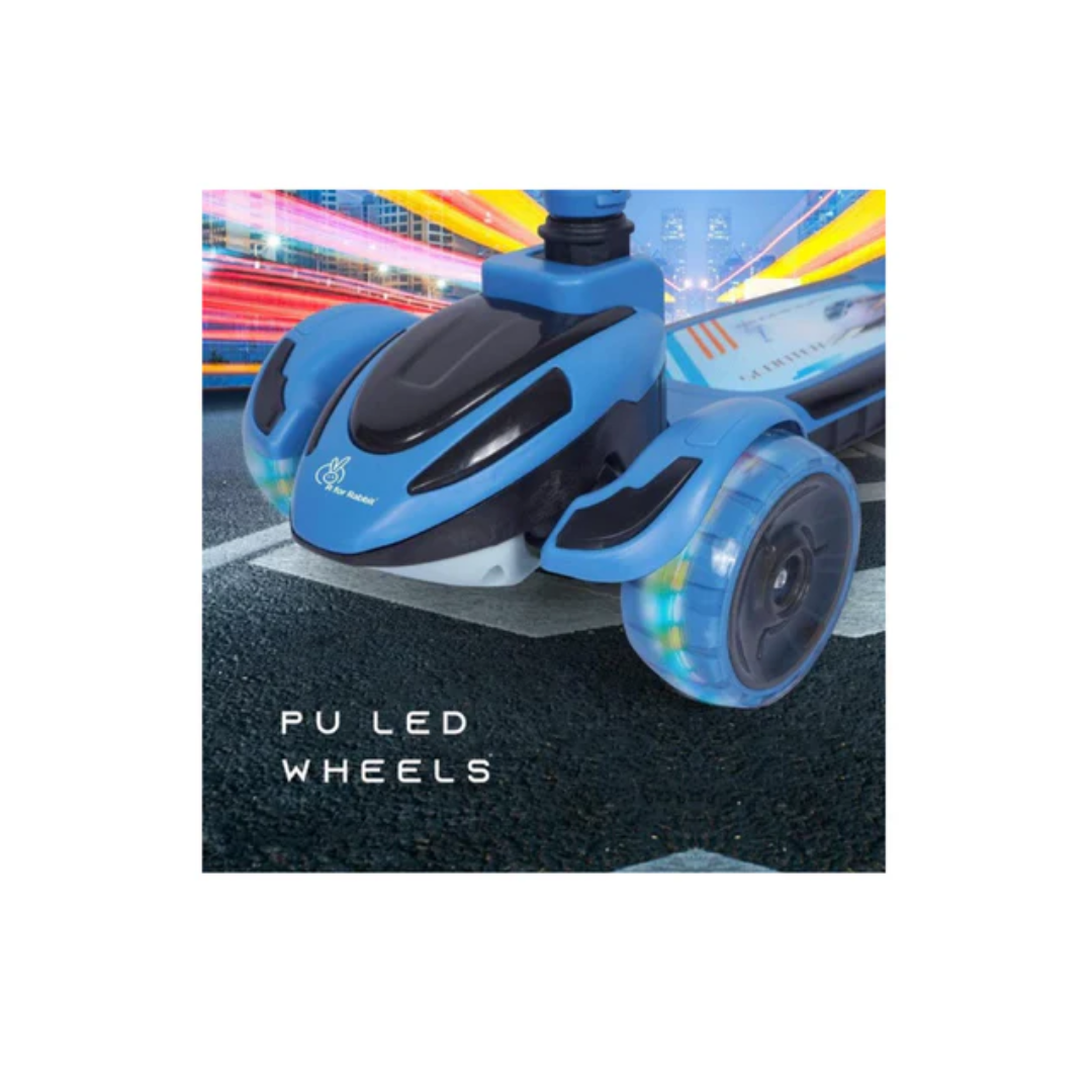 R For Rabbit Road Runner Racer Scooter - PU LED Wheels, 4 Level Height Adjustment, Anti Slip Deck  Blue Black