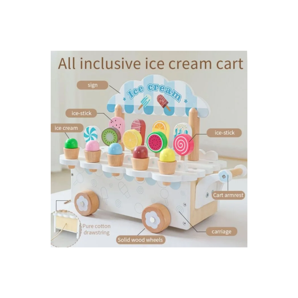 Rainbow Toys Wooden Ice Cream Cart Playset for Kids