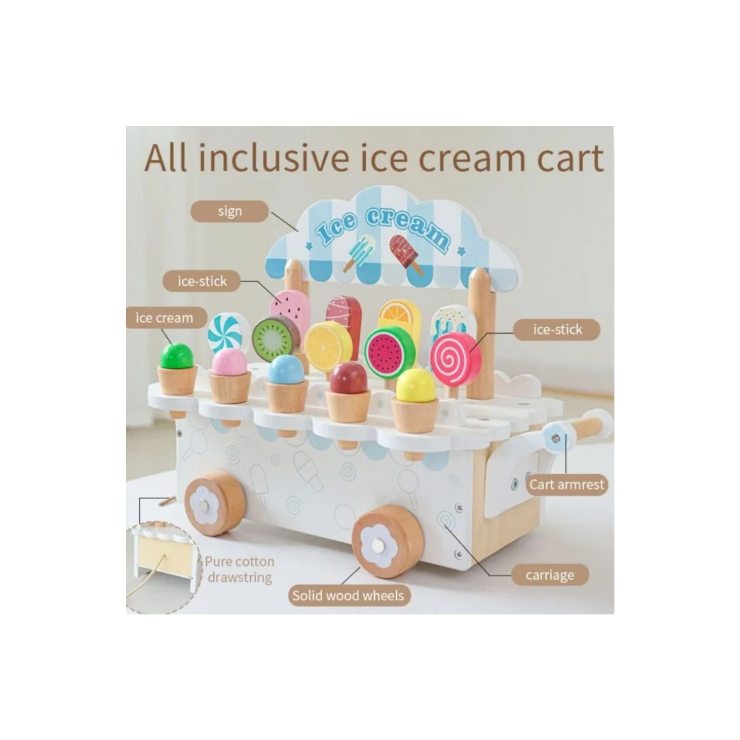 Rainbow Toys Wooden Ice Cream Cart Playset for Kids