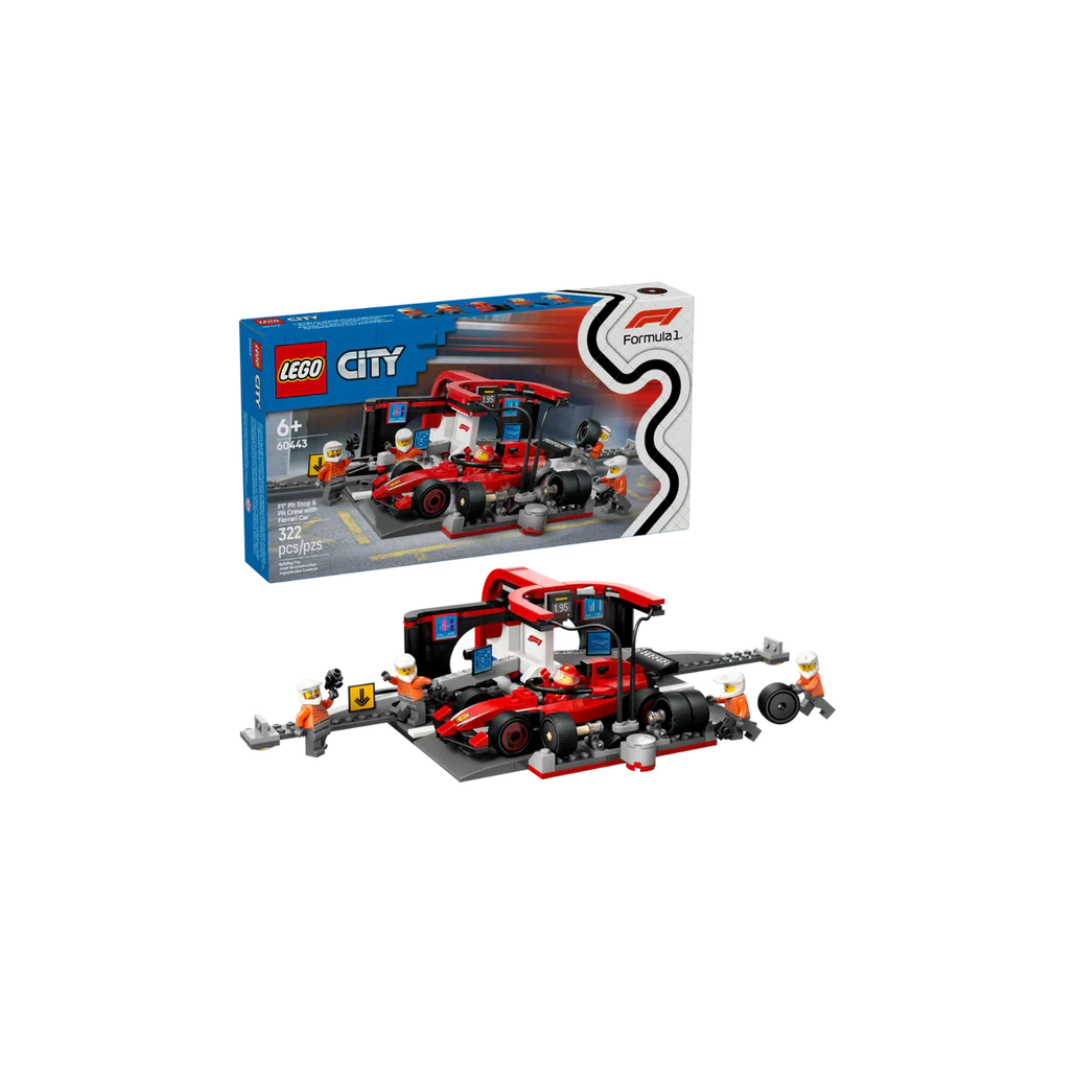 Lego 60443 City F1 Pit Stop & Pit Crew With Ferrari Car (322 Pieces)