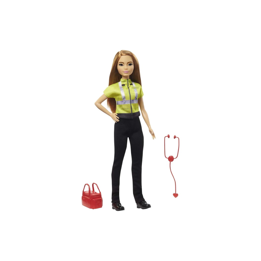 Mattel Barbie Paramedic Petite 12 Inch Fashion Doll with Brunette Hair, Stethoscope, Medical Bag & Accessories