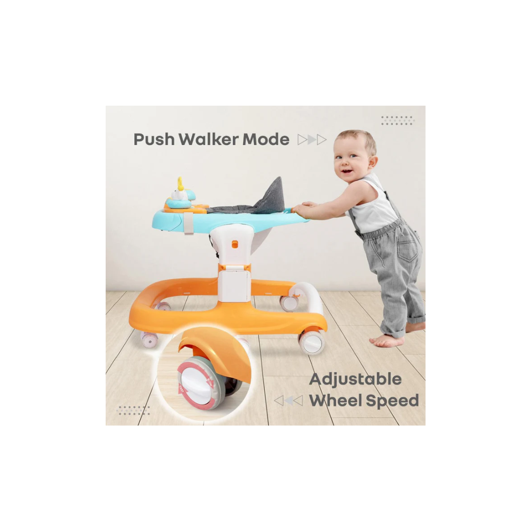 R for Rabbit Little Feet Sportz, 2-in-1 Walker Turn Push Walker Orange Blue