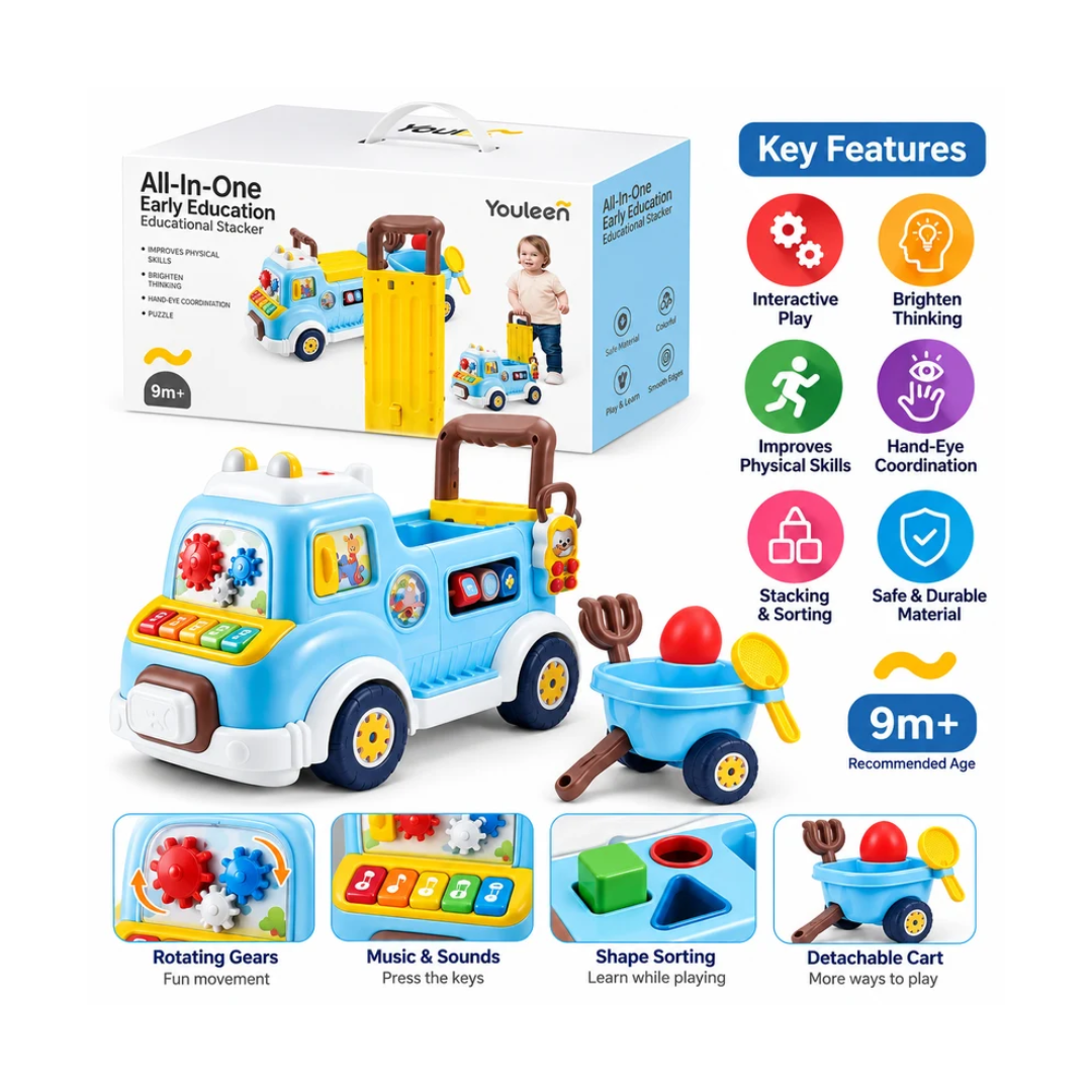 Youleen All-in-One Early Education Activity Stroller & Ride-On Car Play Set – 9M+