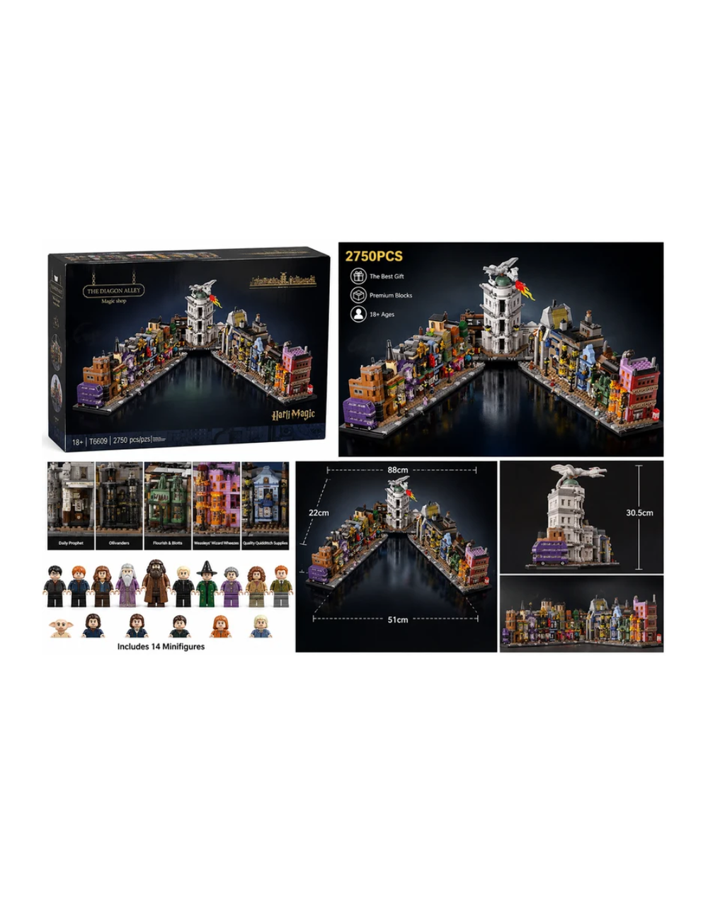 Magic Alley Street Building Blocks Set 2750 Pieces Fantasy Wizard City Display Model