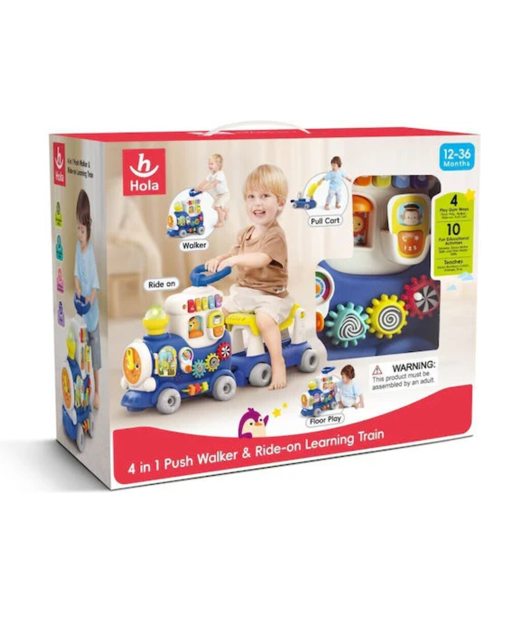 Hola 4 in 1 Push Walker & Ride-On Learning Train for Toddlers Musical Activity Walker 12-36 Months