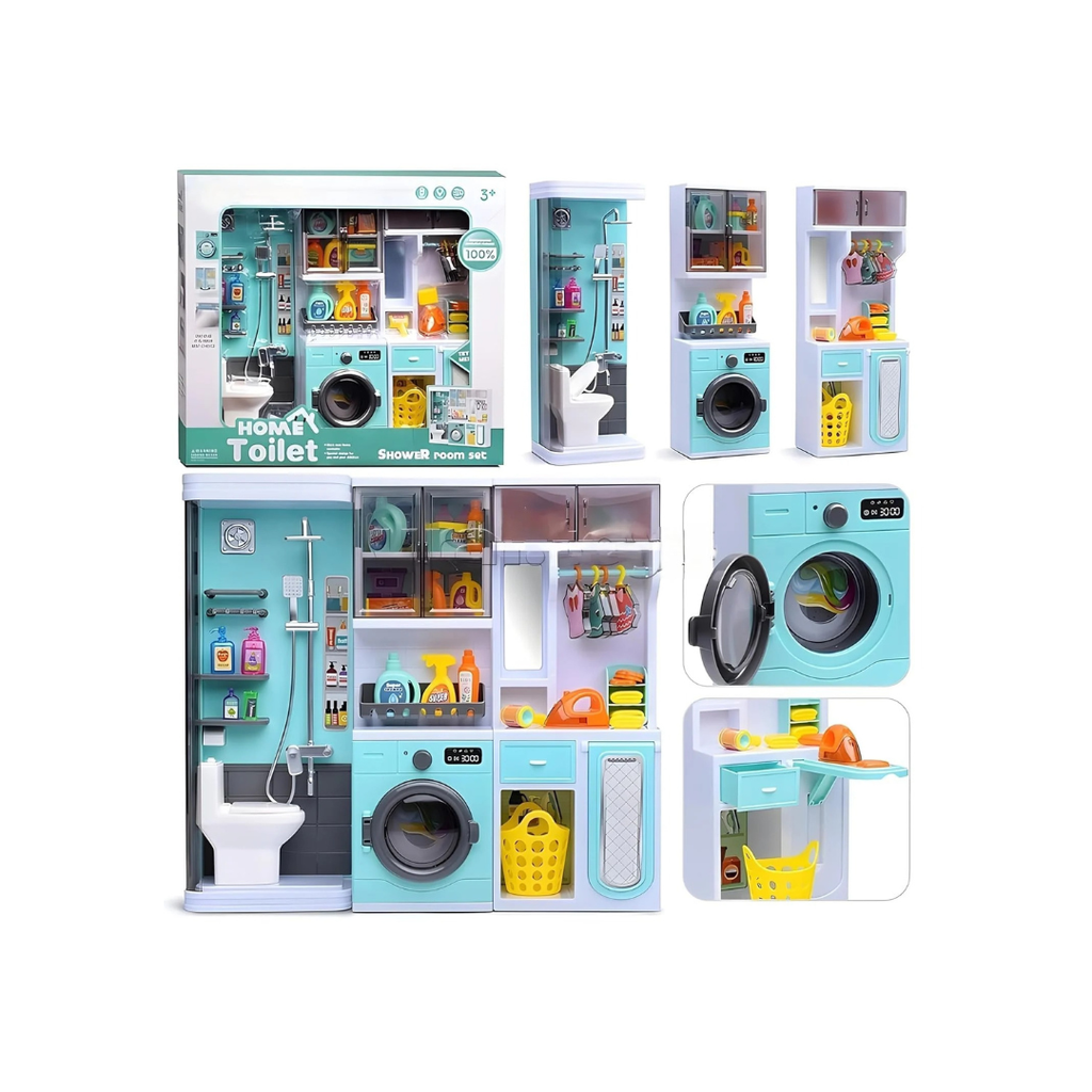 Lumo Bathroom Playset Home Toilet, Shower & Washing Machine with Light & Sound Pretend Play Set with Accessories