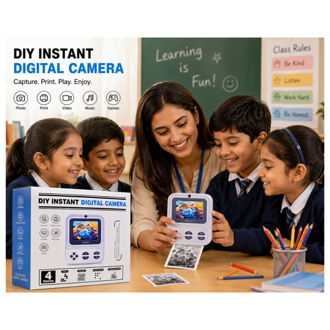 DIY Instant Digital Print Camera for Kids – HD Photo, Video, Music & Games Assorted Color