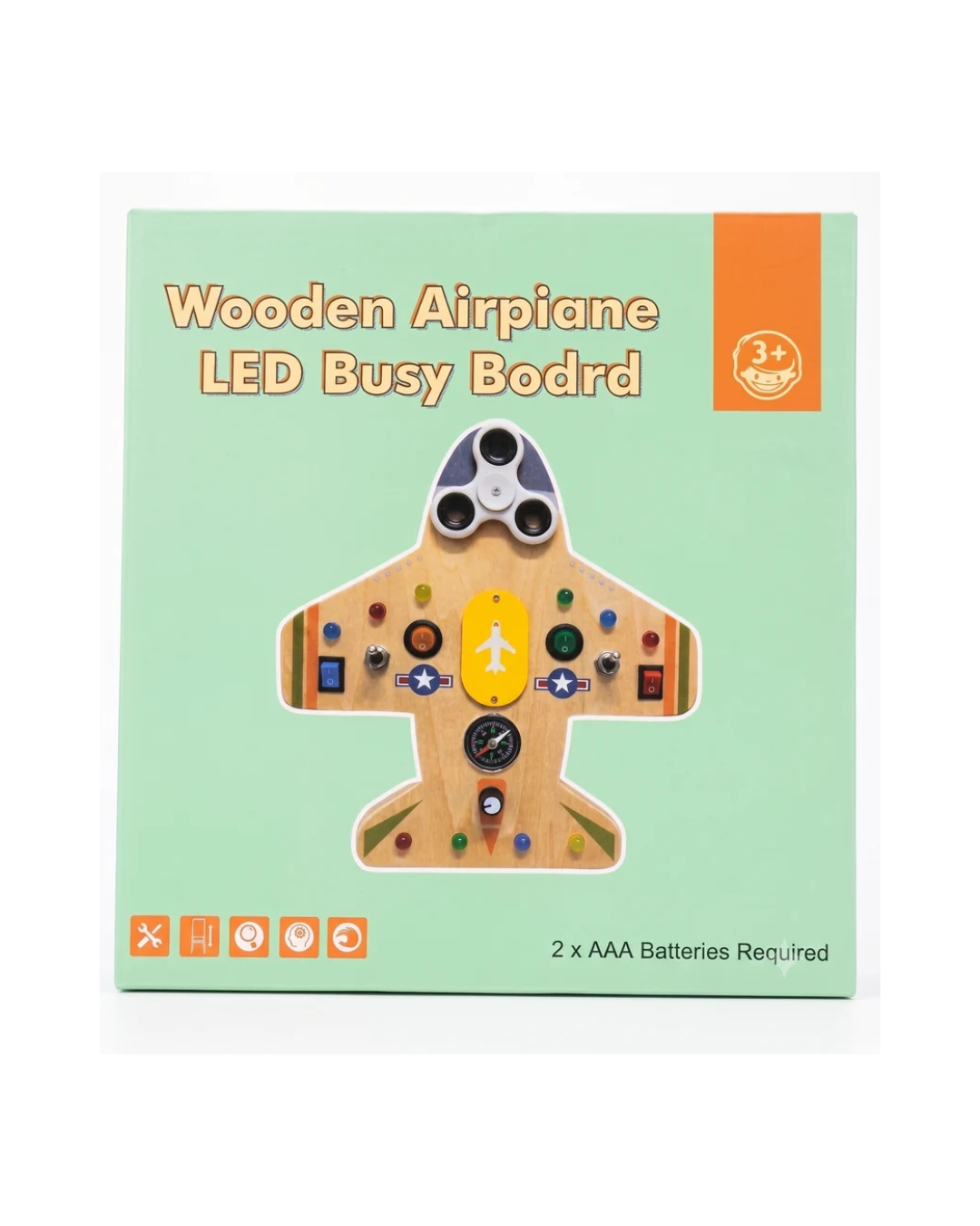Wooden Montessori Airplane LED Busy Board Activity Toy