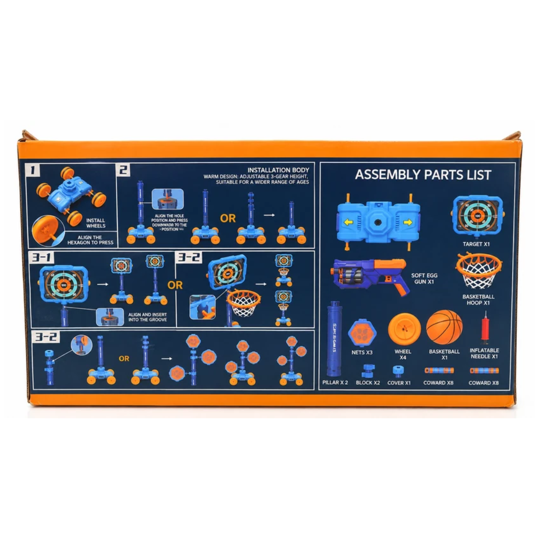 3-in-1 Toss Game for Kids – Basketball, Sucker Target & Ferrule Toss with Adjustable Stand