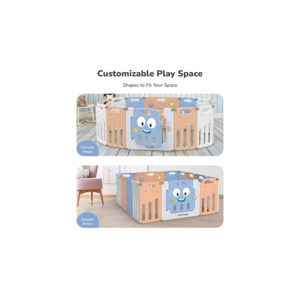 R For Rabbit Joyland Playard For Kids 14-Panel Playard Sturdy and Stable Structure Blue Orange