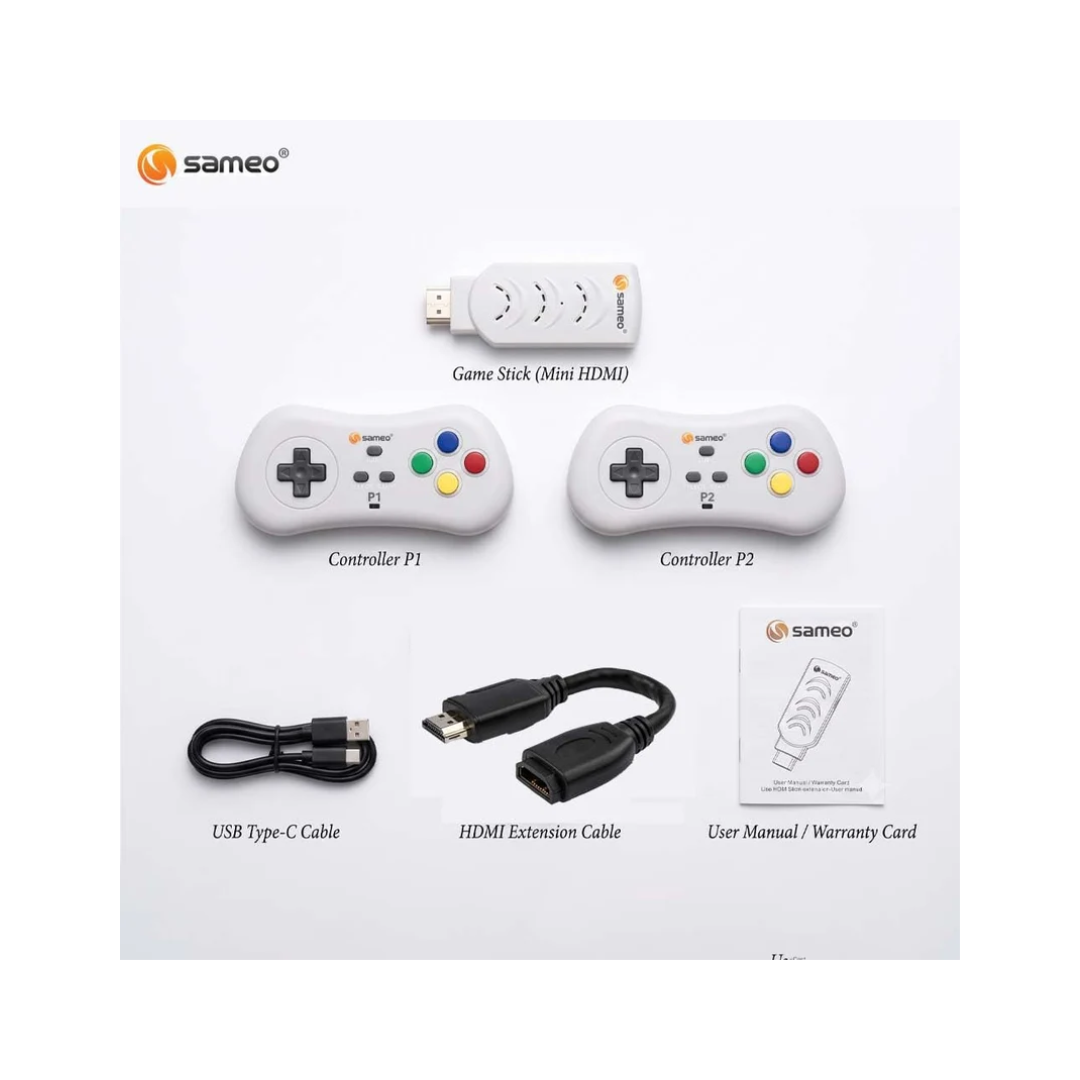 Sameo Micro Genius 2.0 White 8-Bit HDMI Gaming Console 800 Built-in Classic Games Dual Wireless Controllers