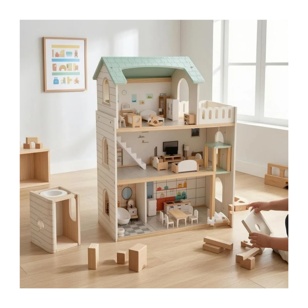 KidKraft Wooden Doll House with Furniture – 3 Storey Modern Dream Home