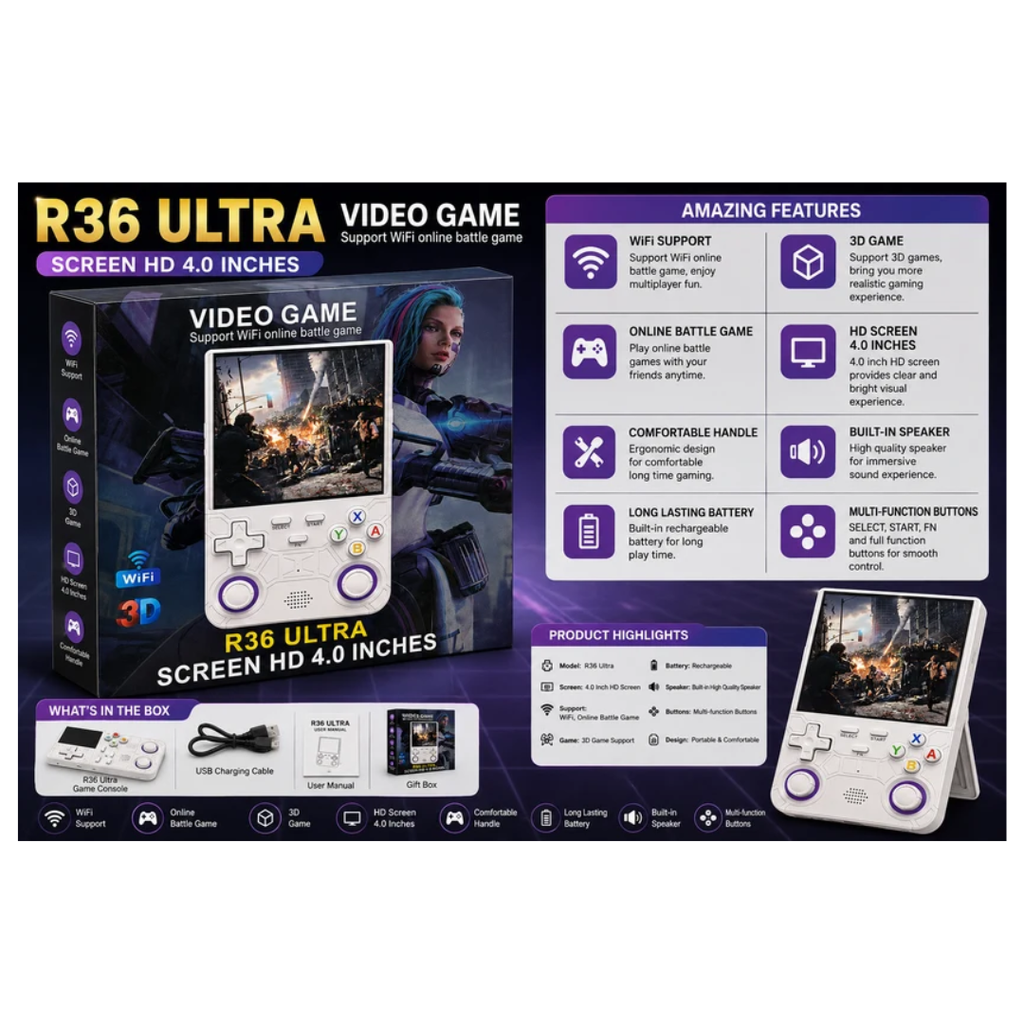 R36 Ultra Handheld Game Console 4.0-Inch HD Screen with WiFi & 3D
