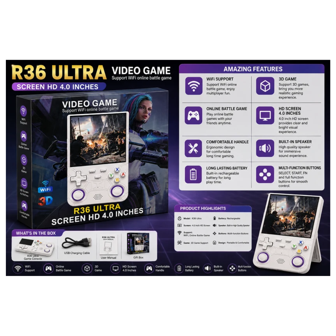 R36 Ultra Handheld Game Console 4.0-Inch HD Screen with WiFi & 3D