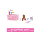 Barbie Skipper Babysitters Crib Playset With Latina Friend Doll, Baby Doll with Sleepy Eyes, Furniture and Themed Accessories