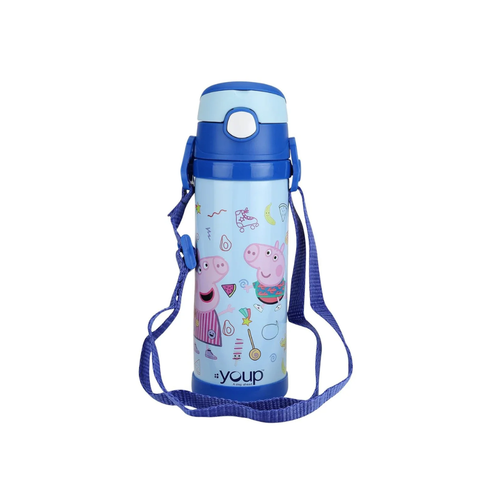 YOUP Stainless Steel Blue Color Peppa Pig Insulated Double Wall Sipper Bottle Lucas – 500 ML Assorted Color