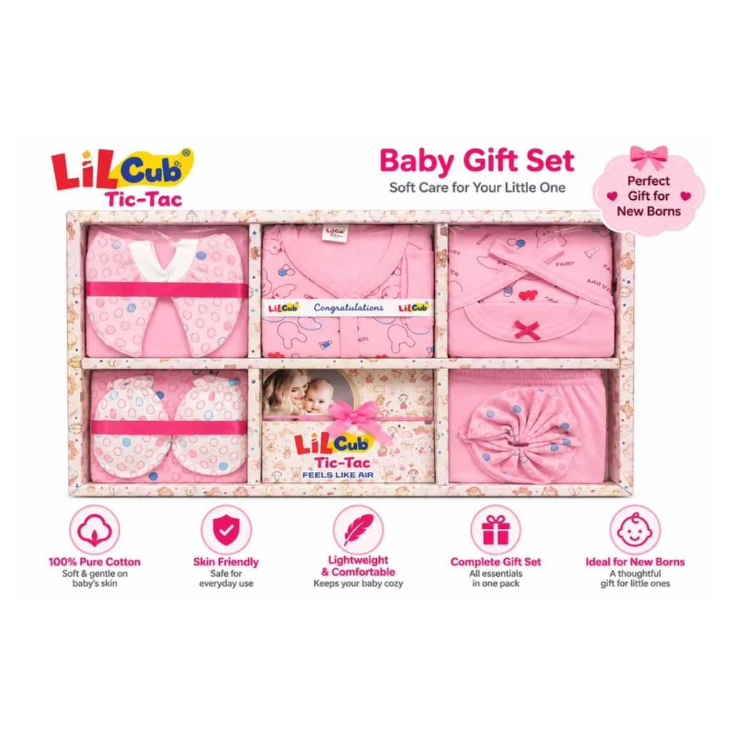 Lil Cub Tic-Tac Newborn Baby Clothing & Essentials Gift Set – Pink