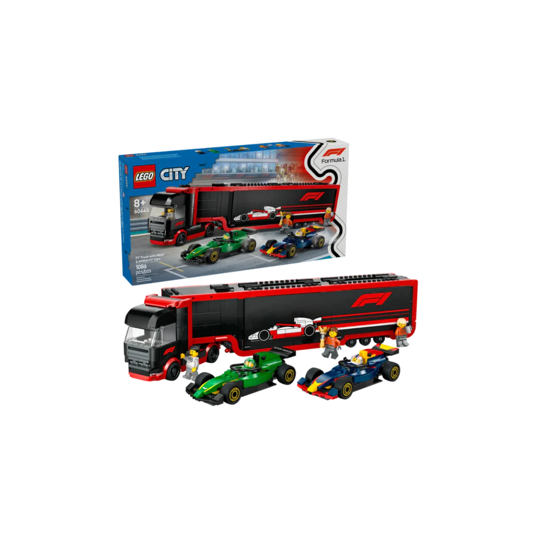 Lego 60445 City F1 Truck with RB20 & AMR24 F1 Cars (1086 Pieces)