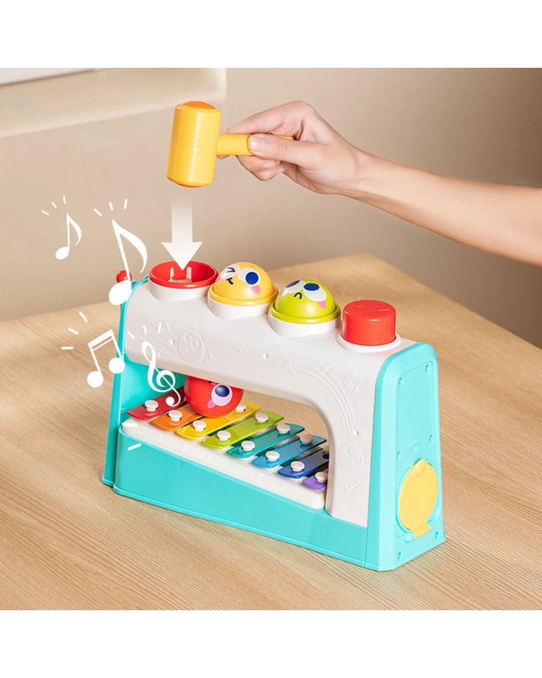 Hola Multifunctional Music Center 4-in-1 Montessori Musical Toy with Xylophone, Hammer Game & Ball Drop