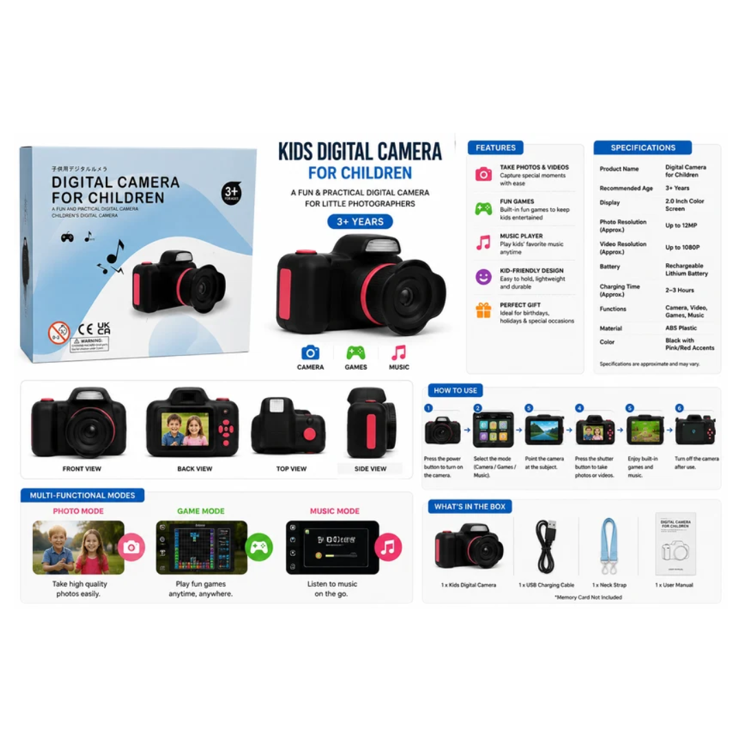 Kids Digital Camera with Games & Music – Children’s Photography Camera 3+