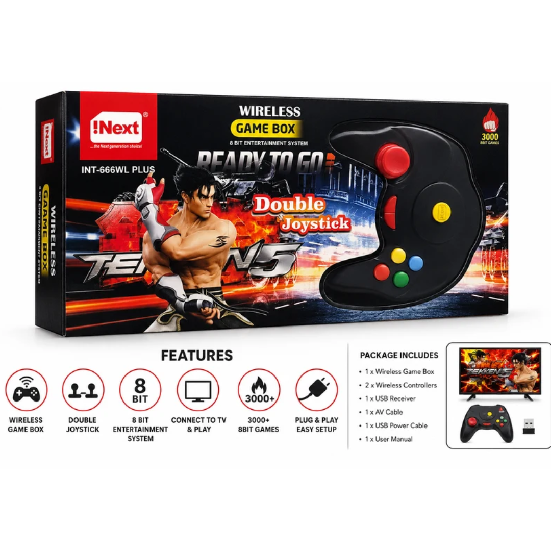 iNext INT-666WL Plus Wireless Game Box – 3000 Built-in 8-Bit Games with Double Joystick