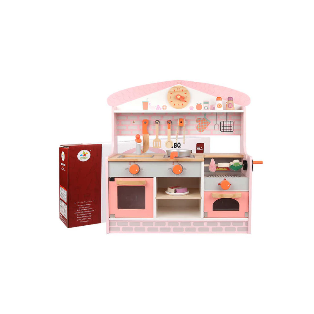 Rainbow Toys wooden kitchen toys Pretend Play Kitchen Toys Set with BBQ