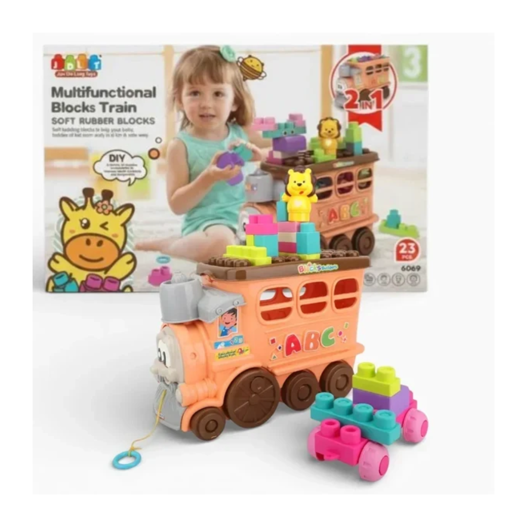 JDLT Multifunctional Blocks Train Game 2-in-1 Soft Rubber Building Blocks Set for Toddlers (23 Pieces)