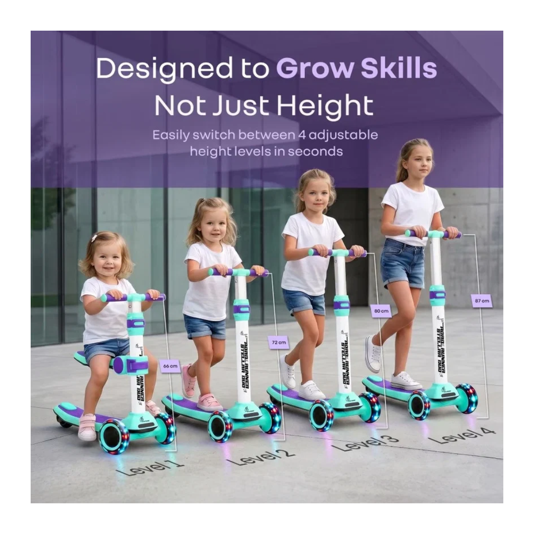 R For Rabbit Road Runner Stellar Duo 2 in 1 Kick Scooter with Attachable Seat Green Purple