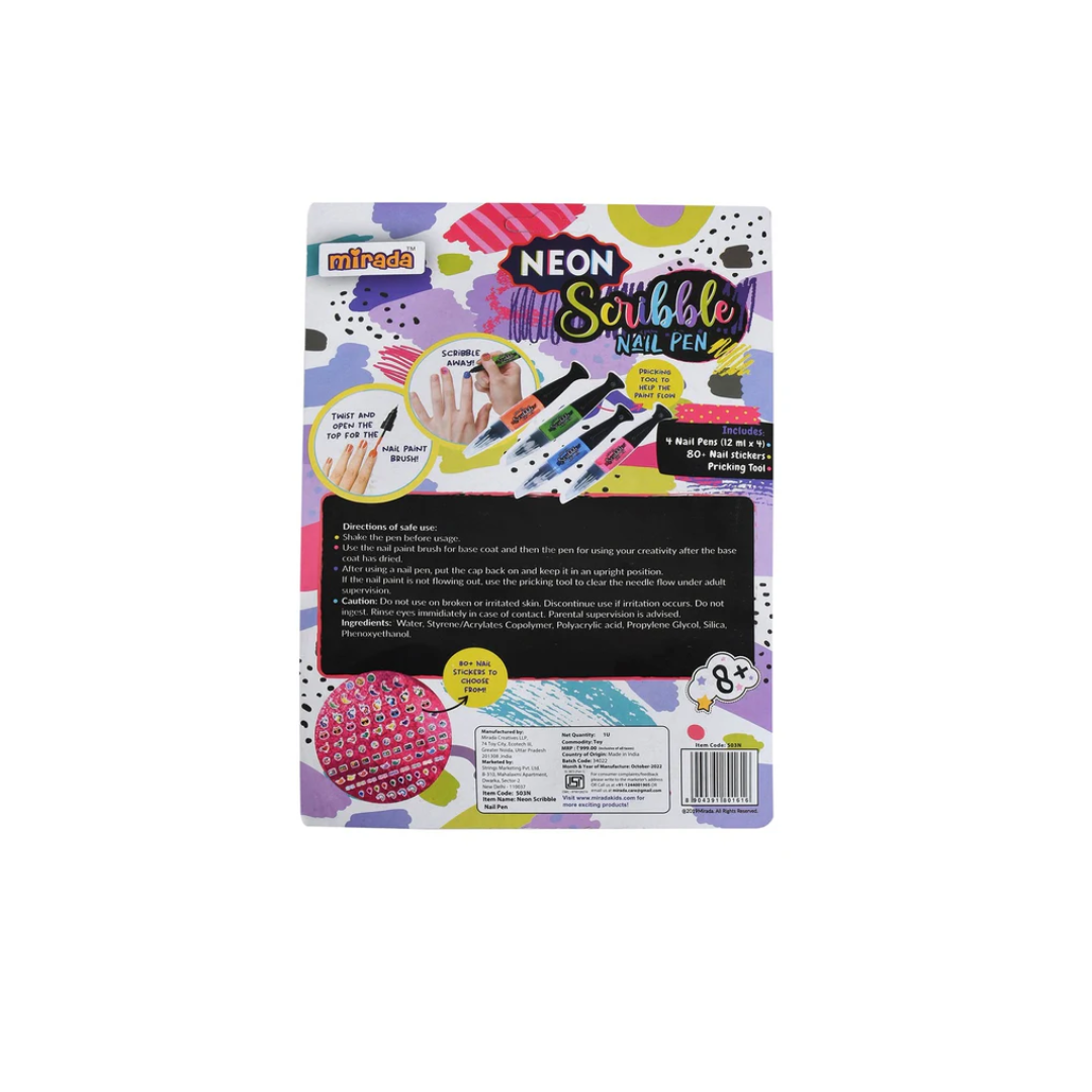 Mirada Neon Scribble Nail Pen Nail Art Kit for Girl, 6Y+