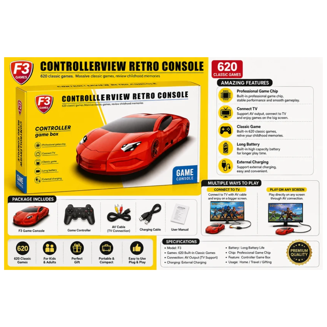 F3 Controller Retro Game Console with 620 Classic Games & TV Support