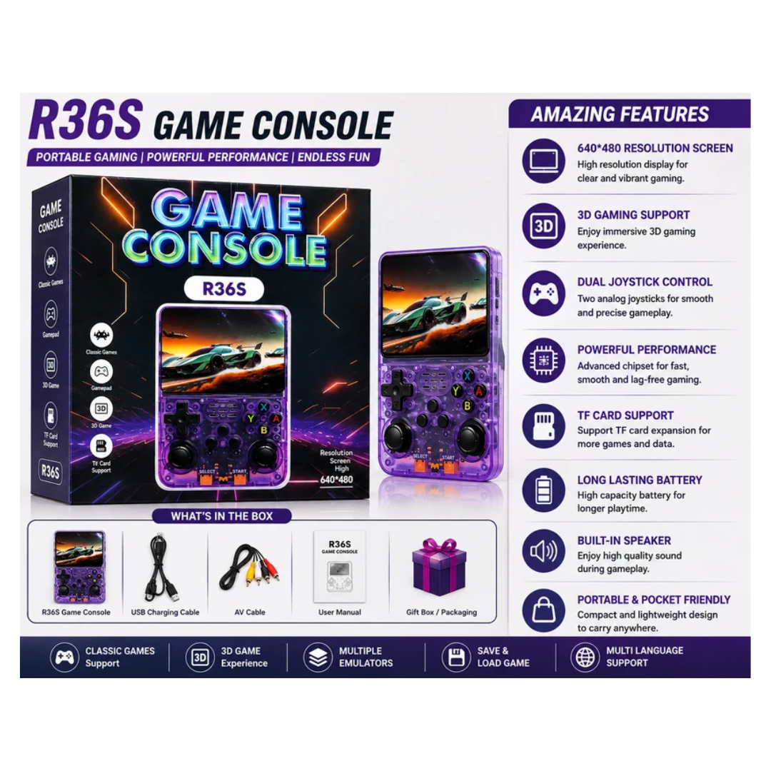 R36S Portable Game Console with 640×480 HD Screen, 3D Gaming & Dual Joysticks