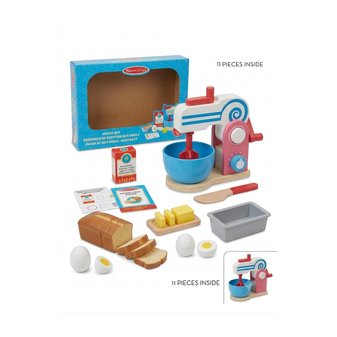 Melissa & Doug 11-Piece Wooden Hand-Crank Mixer Set - Educational Baking & Kitchen Pretend Play Toy