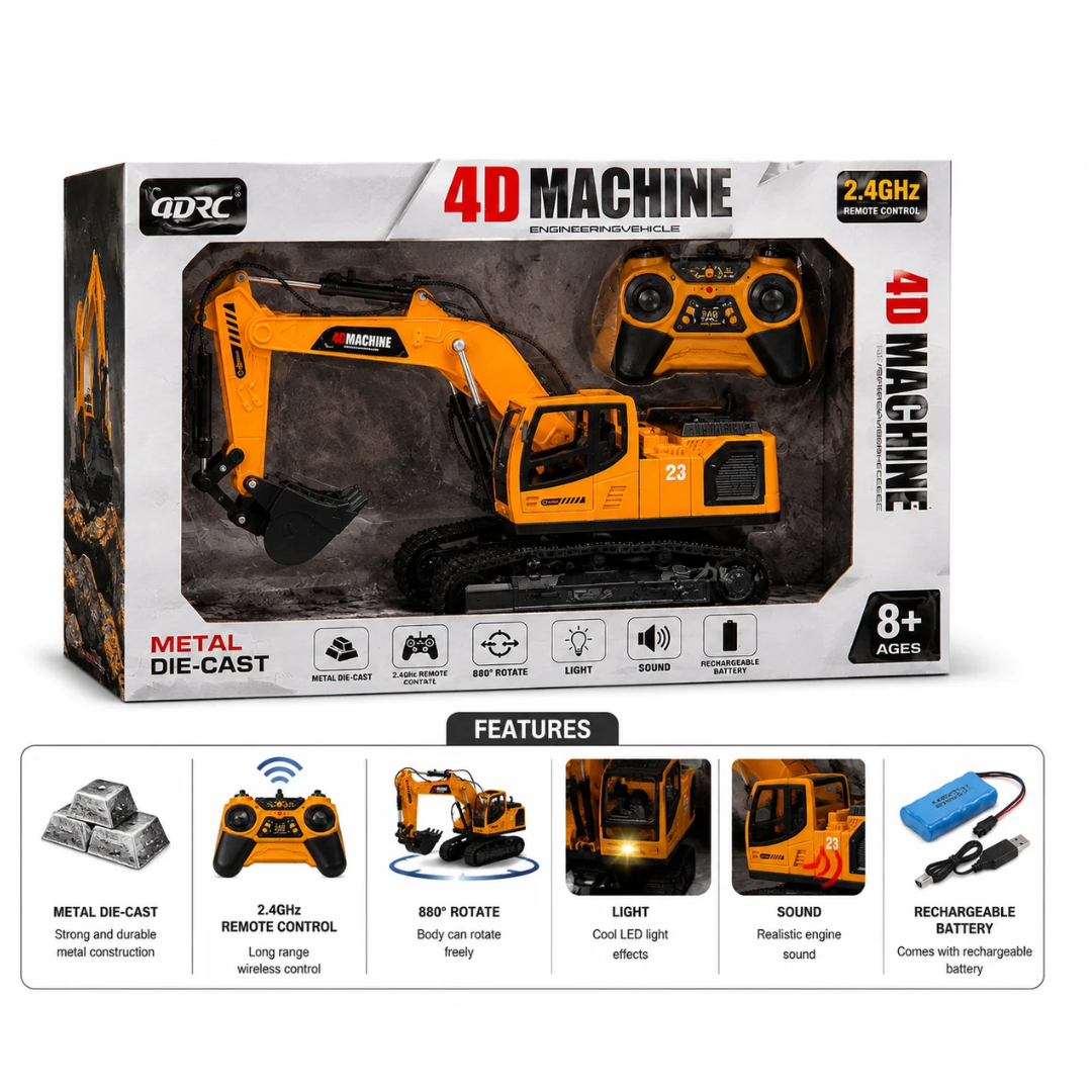 Remote Control 4D Machine Metal Die-Cast RC Excavator Construction Vehicle