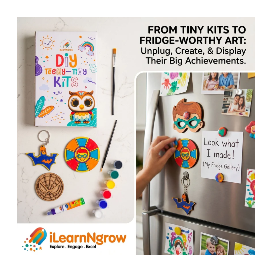 ilearnngrow Teeny Tiny DIY Superhero Painting Kit – 3‑in‑1 Craft Set for Kids
