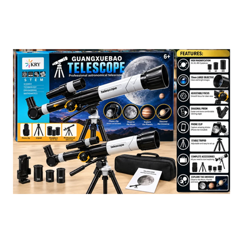 KRY Guangxuebao Professional Astronomical Telescope with Tripod, Phone Clip & 3 Eyepieces | STEM Educational Science Toy for Kids Ages 6+