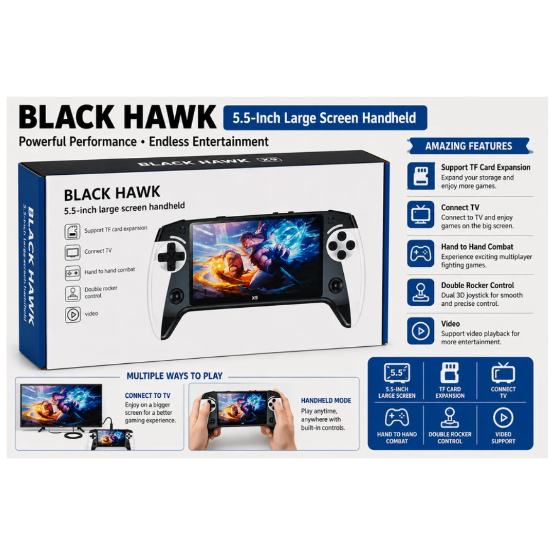 BLACK HAWK 5.5-Inch Handheld Game Console with TV Support & TF Card Expansion