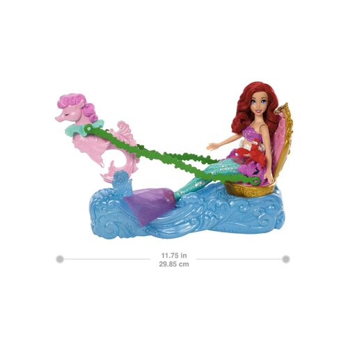 Mattel Disney Princess Ariel Mermaid Doll & Rolling Chariot with Removable Fashion Tail & Sebastian Figure