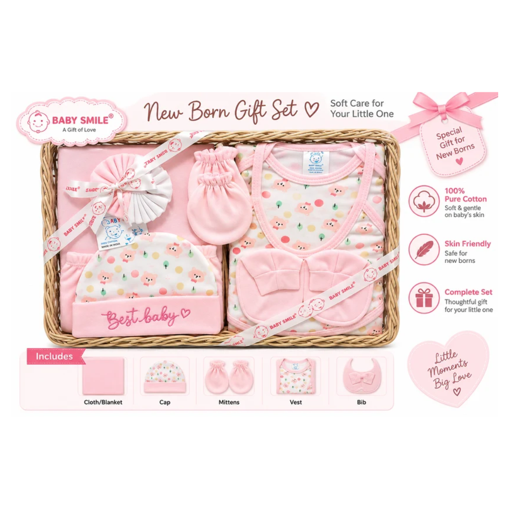 Baby Smile Newborn Baby Clothing & Essentials Gift Basket Set – Pink