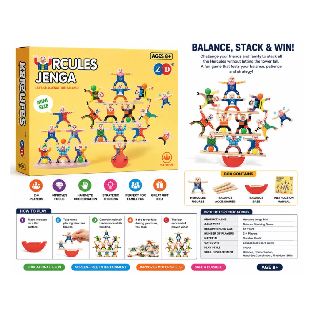 Hercules Jenga Mini Balance Stacking Game Educational Family Board Game 2-4 Players