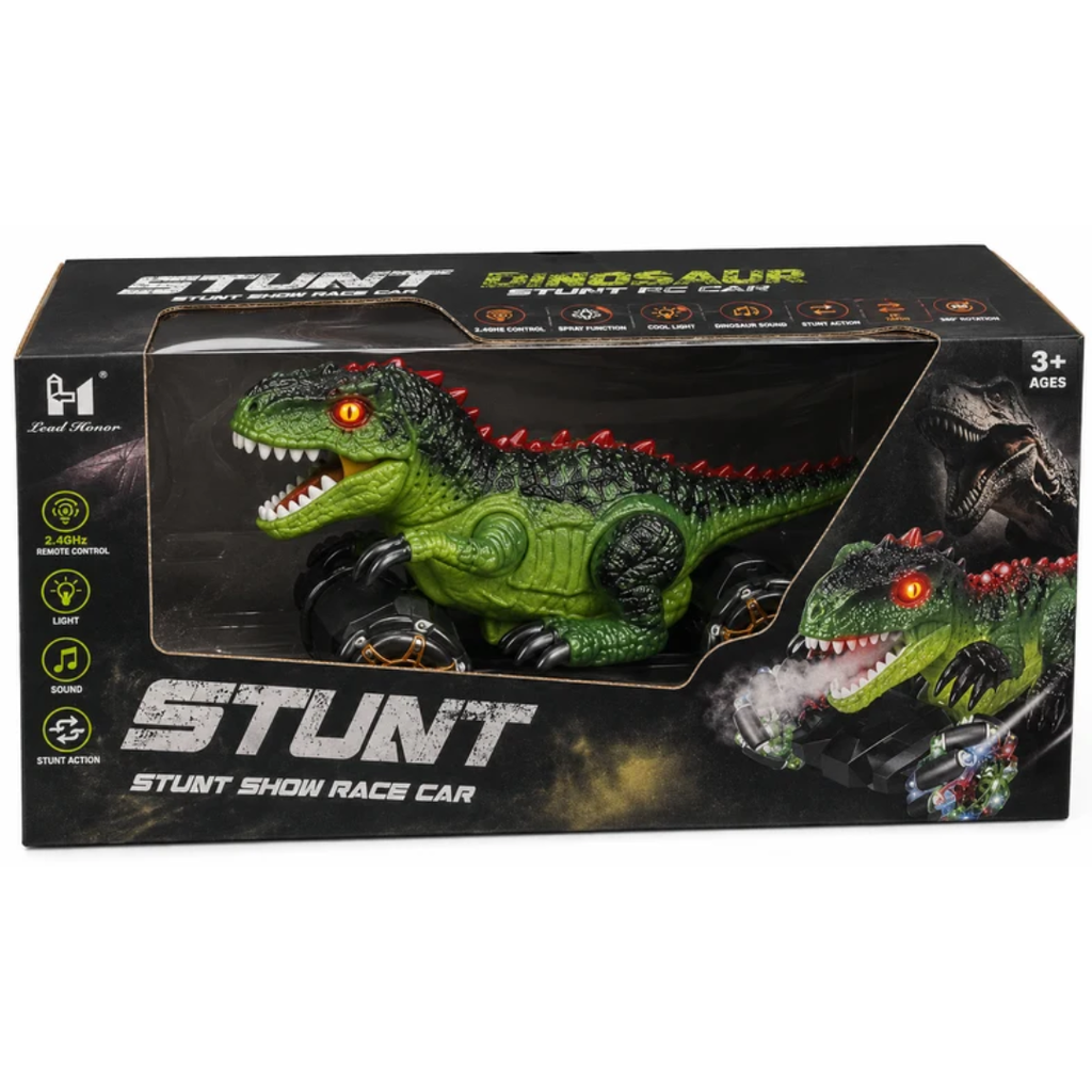 Dinosaur Stunt Remote Control Car with Spray, Light & Sound for Kids